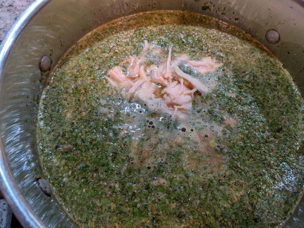 White Chicken Chili add chicken to the pot