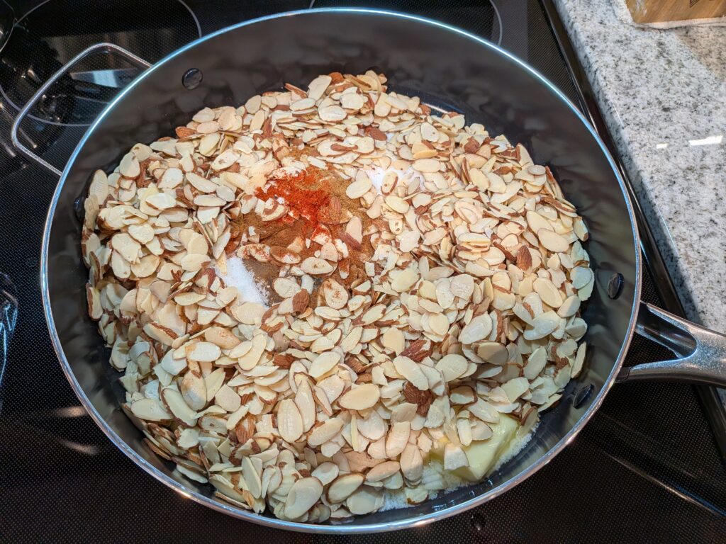 almonds sugar spices in pan