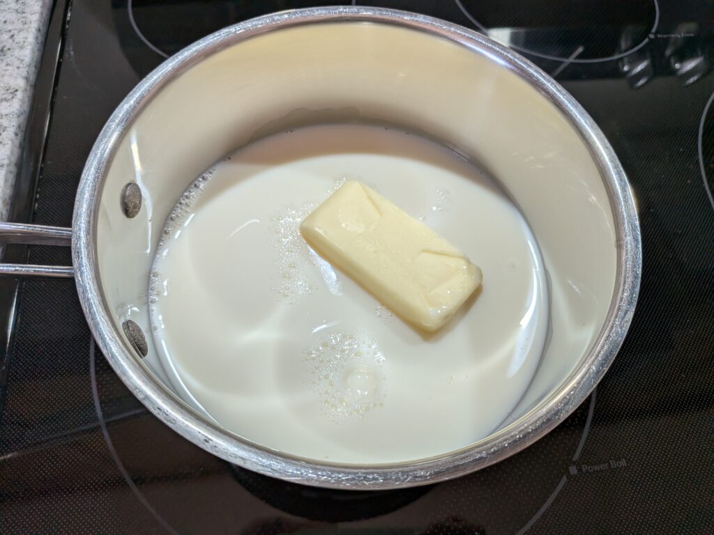 milk and butter in pan