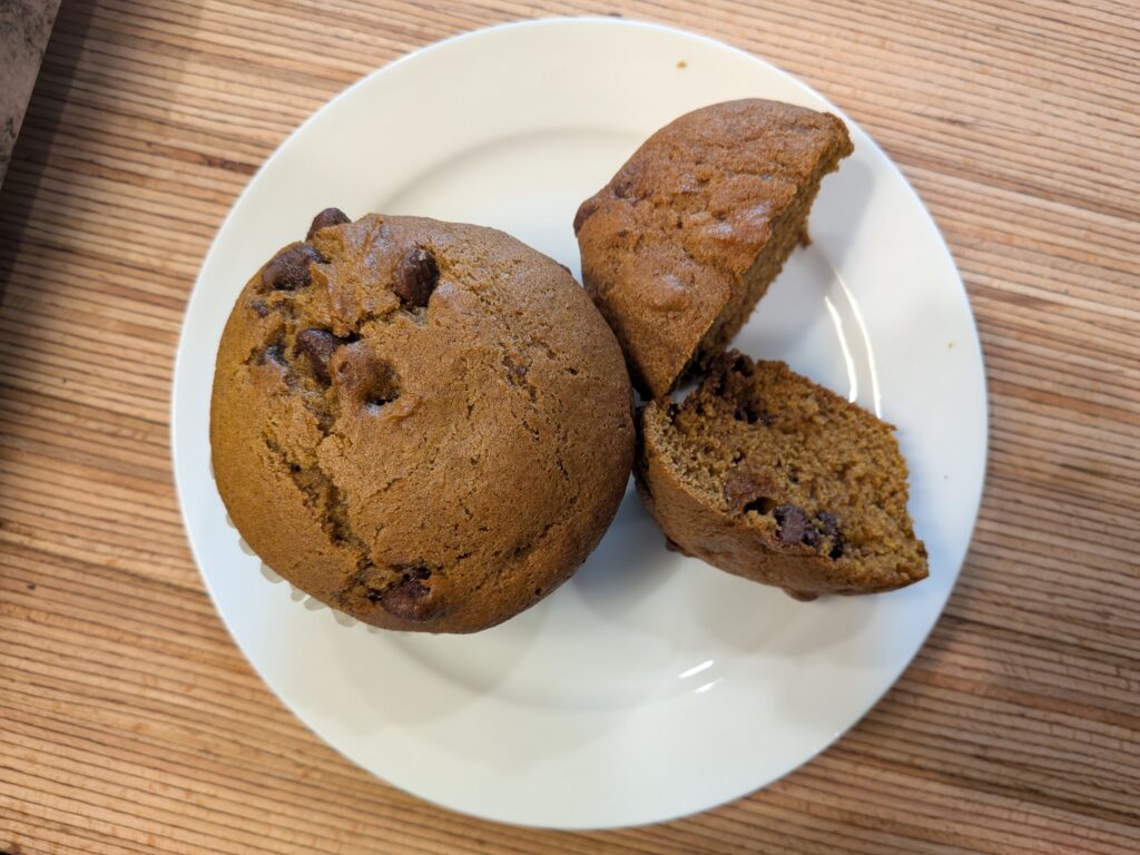 Soft homemade pumpkin chocolate chip muffins filled with chocolate chips